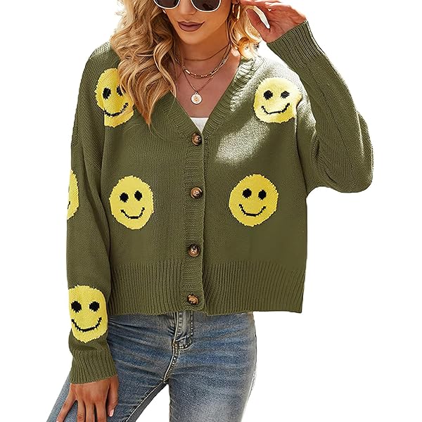 Amazon.com: Cardigan Embroidered Patch Knit Smiley Face